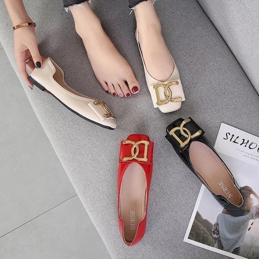 Ballerina Women Fashion Ballet Flats Shoes Square Toe Faux Leather Loafers
